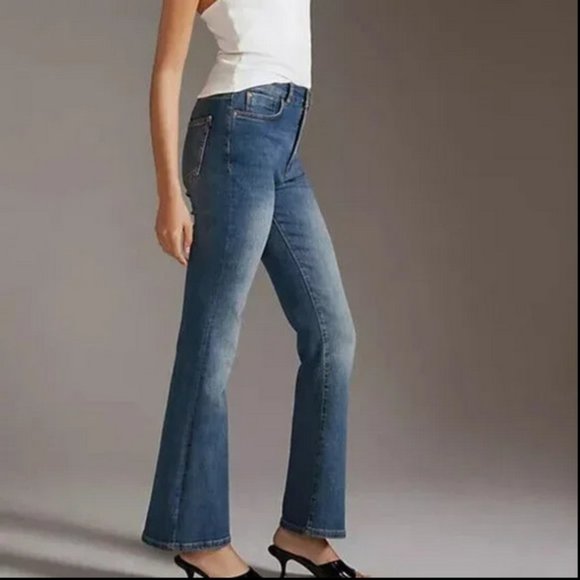 Anthropologie Pilcro 33 Tall NWT The Icon Flare Jeans Medium Blue Denim 33T - Picture 3 of 9